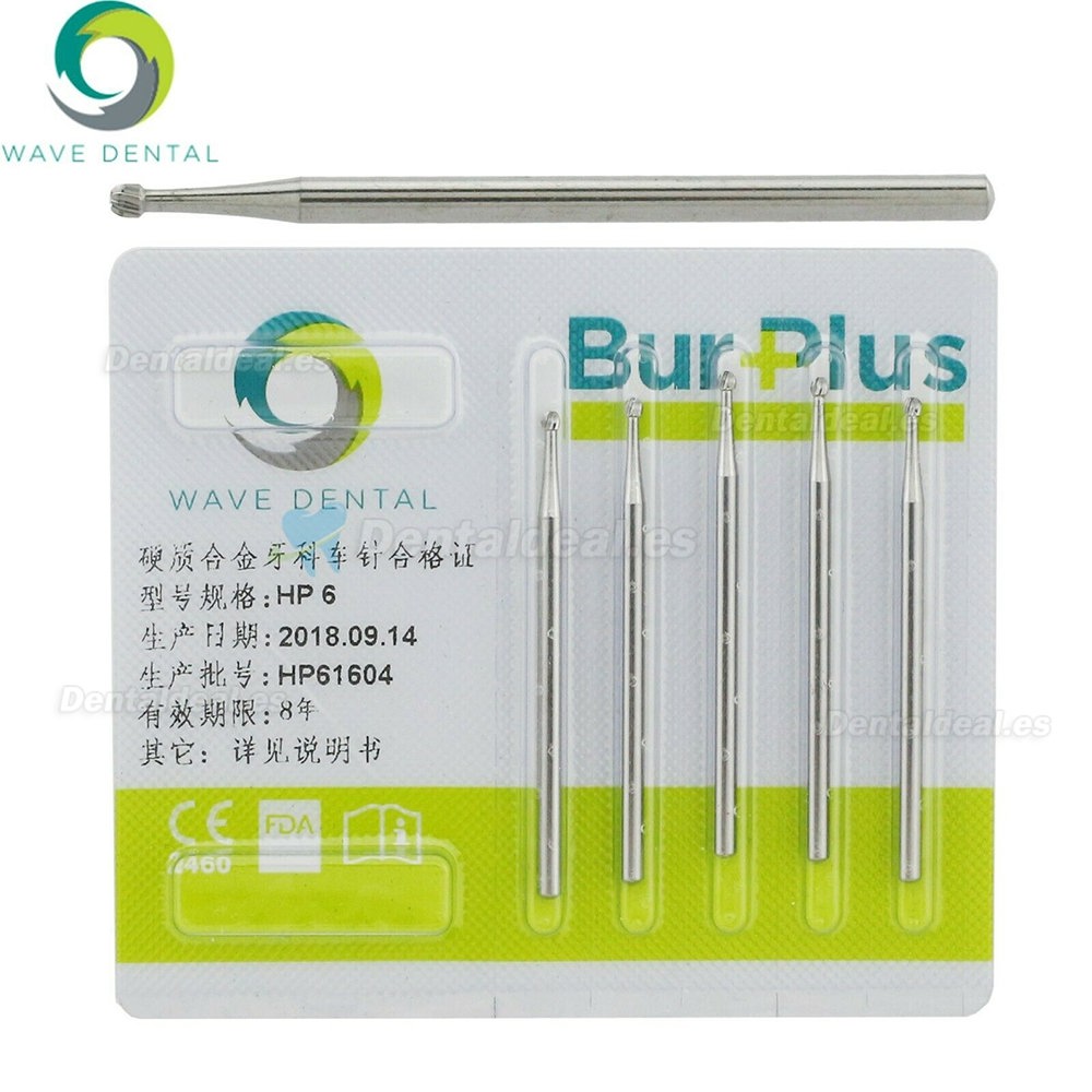 10Pcs Wave Dental Carbide Straight Handpiece Burs Round HP 6# Burs